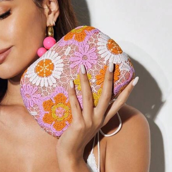 Floral Lace Clutch - Pink, Yellow, Orange - Picture 5 of 6